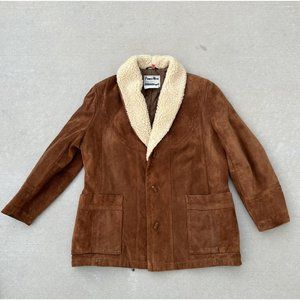 Vtg Pioneer Wear USA Suede Leather Sherpa Lined Western Jacket Men's 46 Brown